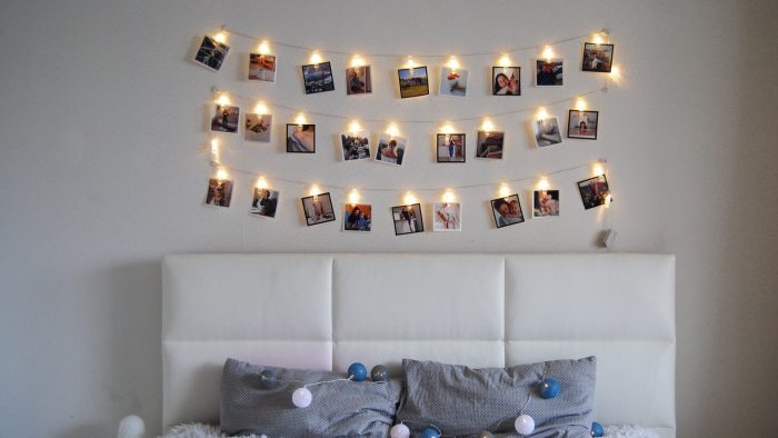 Photos hung on wall