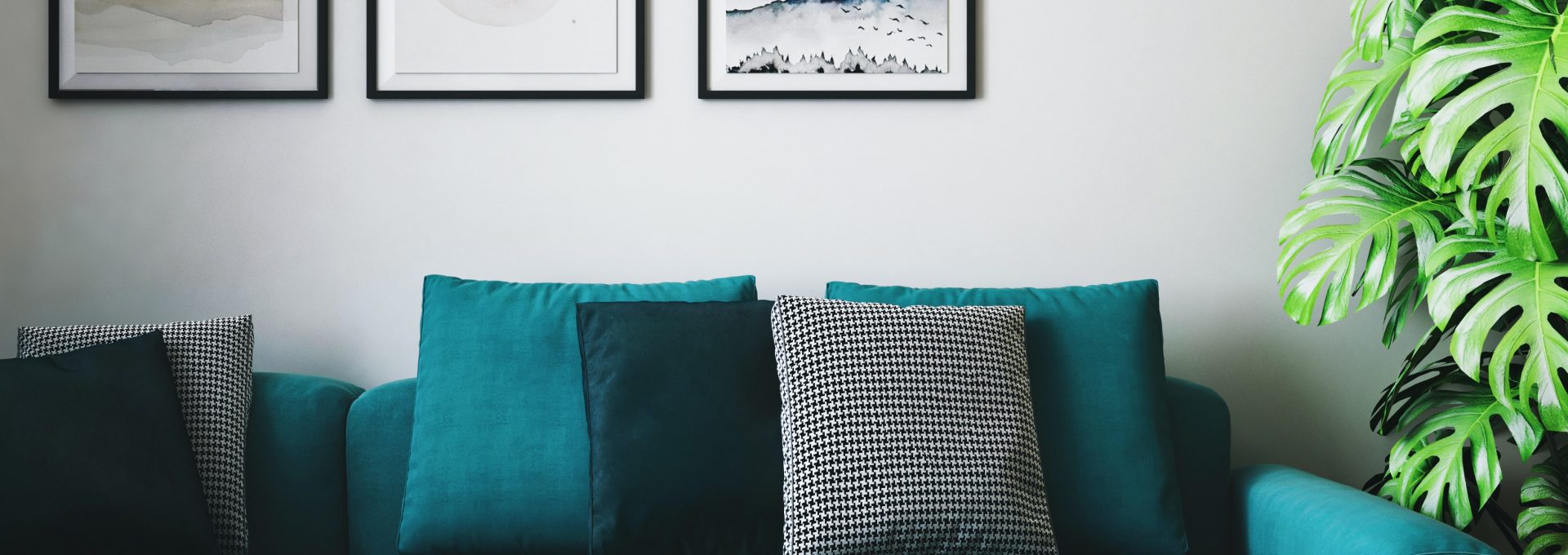 Turquoise sofa and art